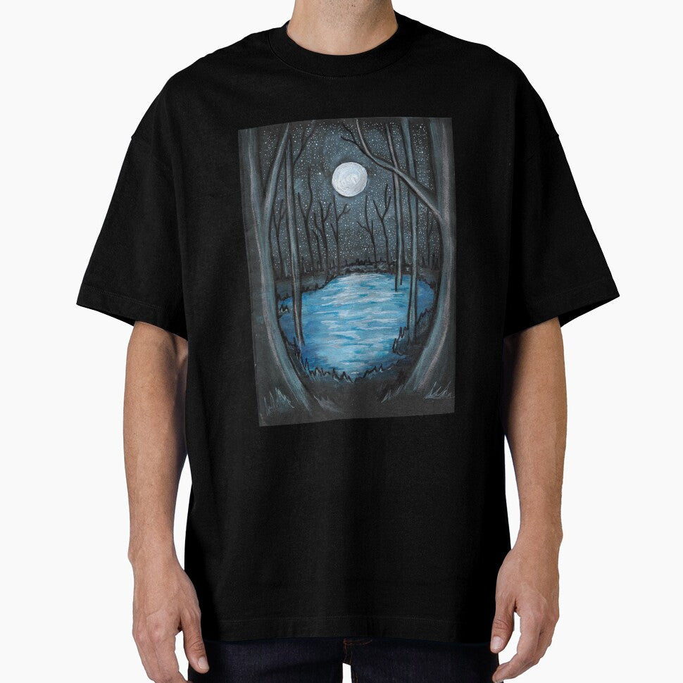 Starry Night Forest Lake Painting T-Shirts, Hoodie, Sweatshirt