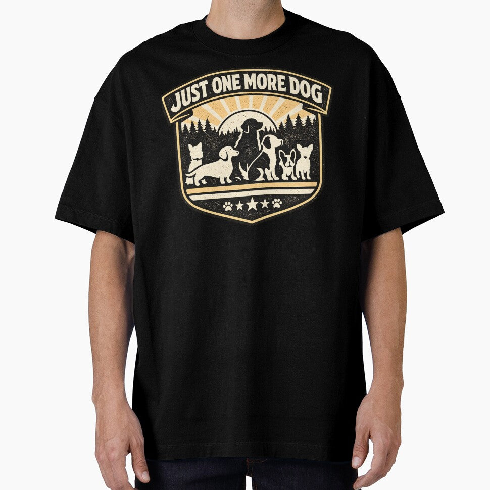 Just One More Dog Shirt – Funny Dog Lover Vintage Badge Graphic Tee for Dog Owners by AdicretorDesign
