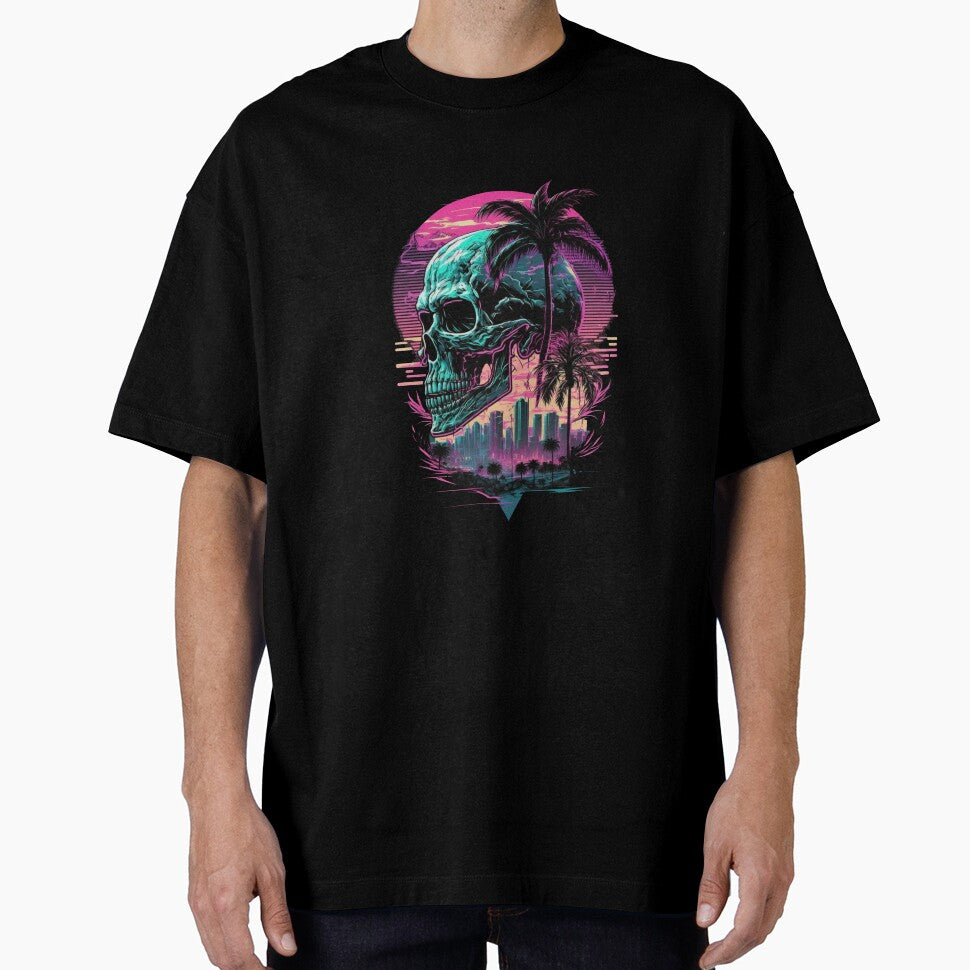 Chill Synthwave Skull Skyscraper Sunset T-Shirts, Hoodie, Sweatshirt