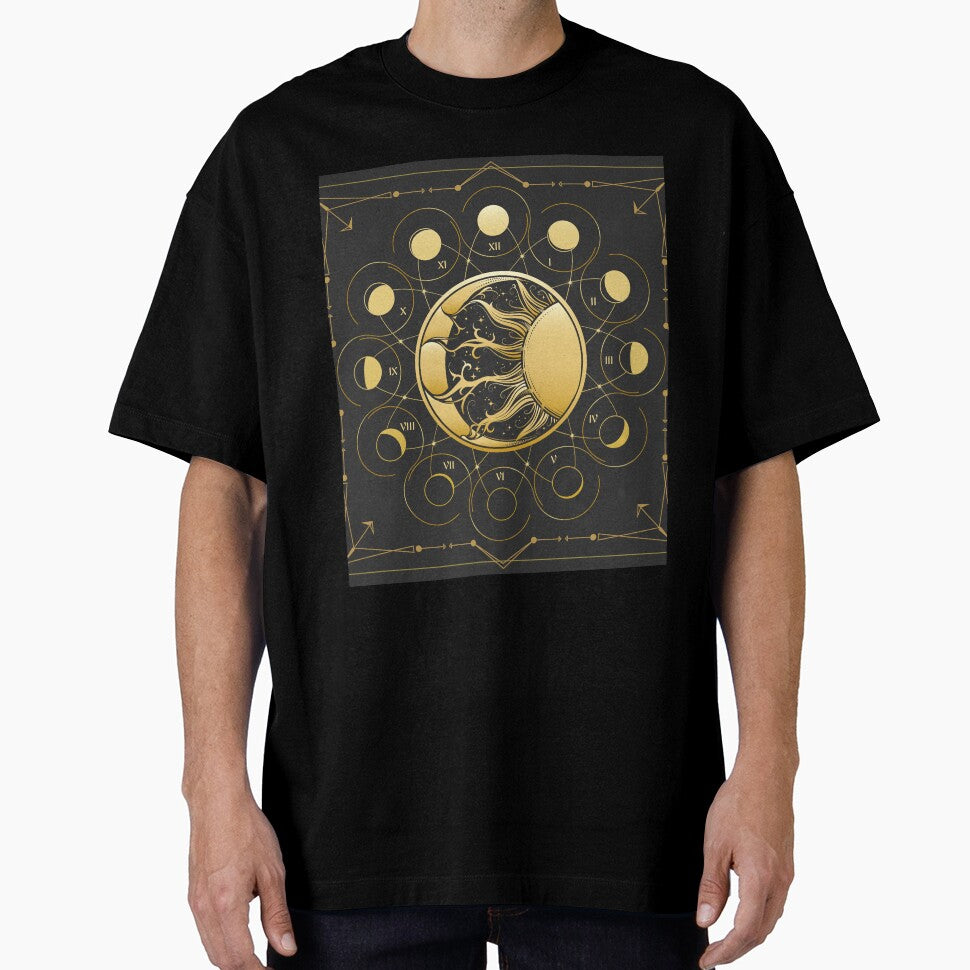 Sun and Crescent Moon with Phases Medieval Astrological Emblem by devaleta T-Shirts, Hoodie, Sweatshirt (Image 1)
