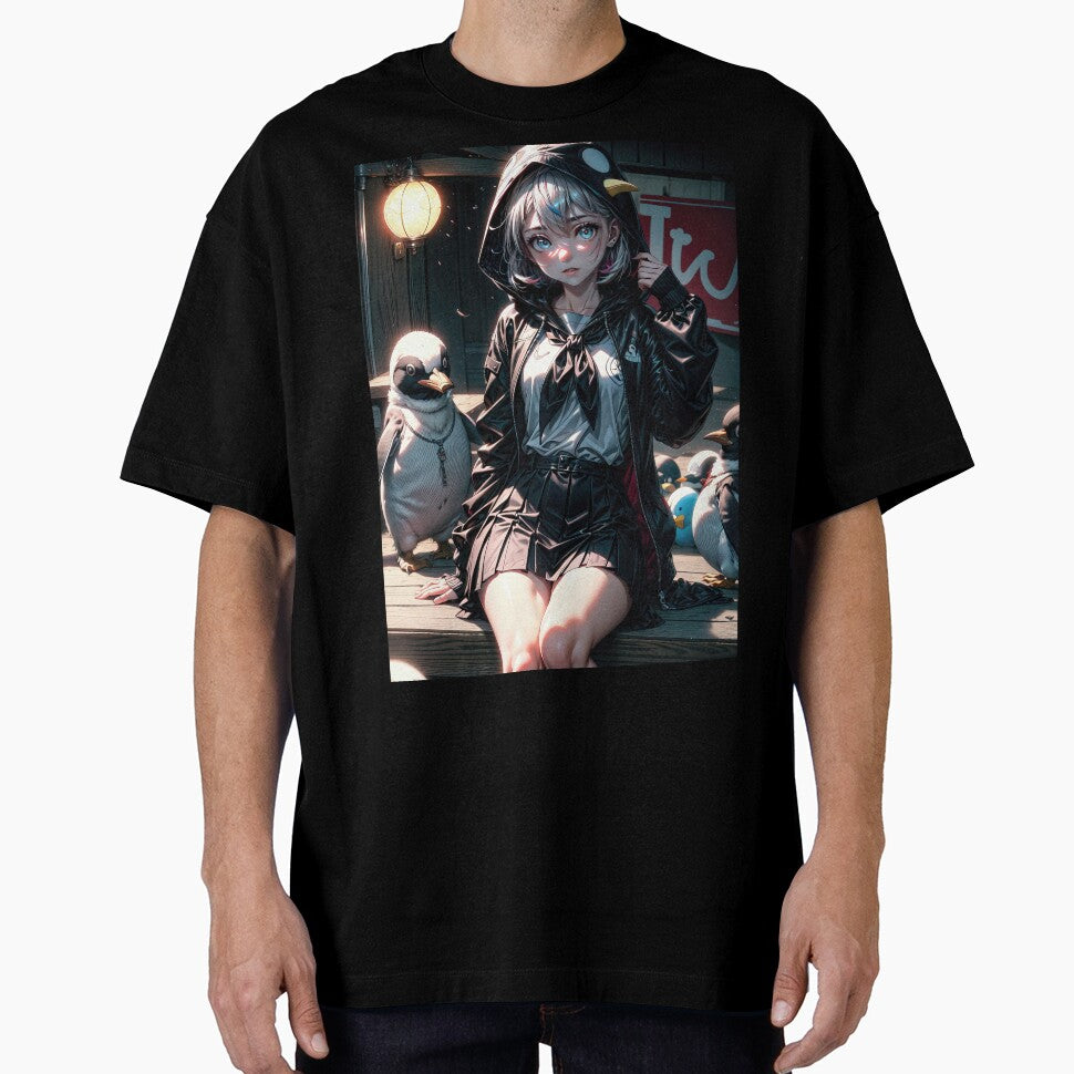 Gothic anime girl with penguins portrait art by TheArtistOf2022 T-Shirts, Hoodie, Sweatshirt | BlankRebels.com (Image 1)