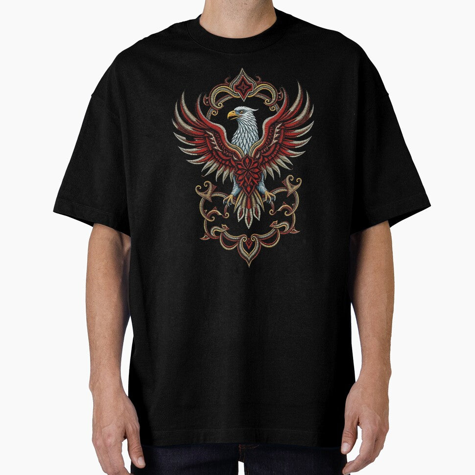 Ornate Red and Gold Eagle Embroidery Print for Apparel and Accessories by TheGaliyaStudio T-Shirts, Hoodie,... (Image 1)