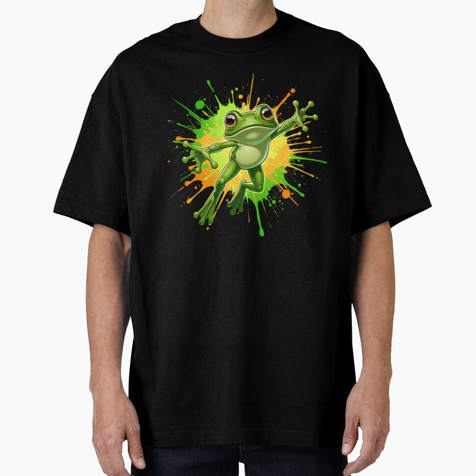 Unisex Cute Green Frog Design – Funny, Playful, Cartoon Style Digital Art for Shirts & Hoodies by Zippy's Page... (Image 1)