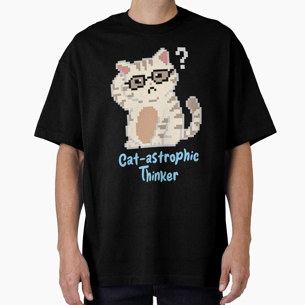 Cat Astrophic Thinker Funny Overthinking Pixel Cat by TheMemeAtelier T-Shirts, Hoodie, Sweatshirt | BlankRebels.com (Image 1)