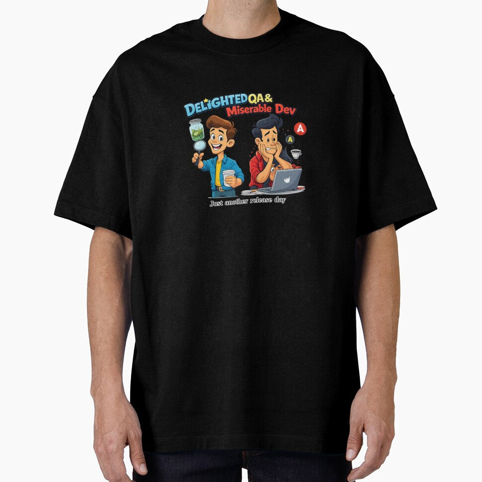 Delighted QA & Miserable Dev - Just Another Release Day by AleksKos T-Shirts, Hoodie, Sweatshirt | BlankRebels.com (Image 1)