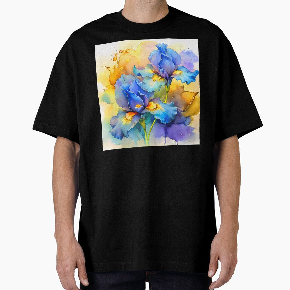 Blue And Yellow Iris Flowers Watercolor-Style Art by DEC02 T-Shirts, Hoodie, Sweatshirt | BlankRebels.com (Image 1)