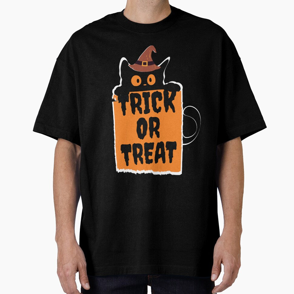 black cat T-shirt, black halloween T-shirt, halloween cat T-shirt, cat T-shirt by coteca