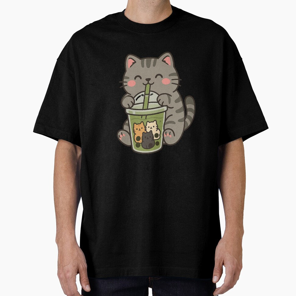 Matcha Boba Cat with Kitty Pearls – Kawaii Tabby Sticker by Tripconic T-Shirts, Hoodie, Sweatshirt (Image 1)