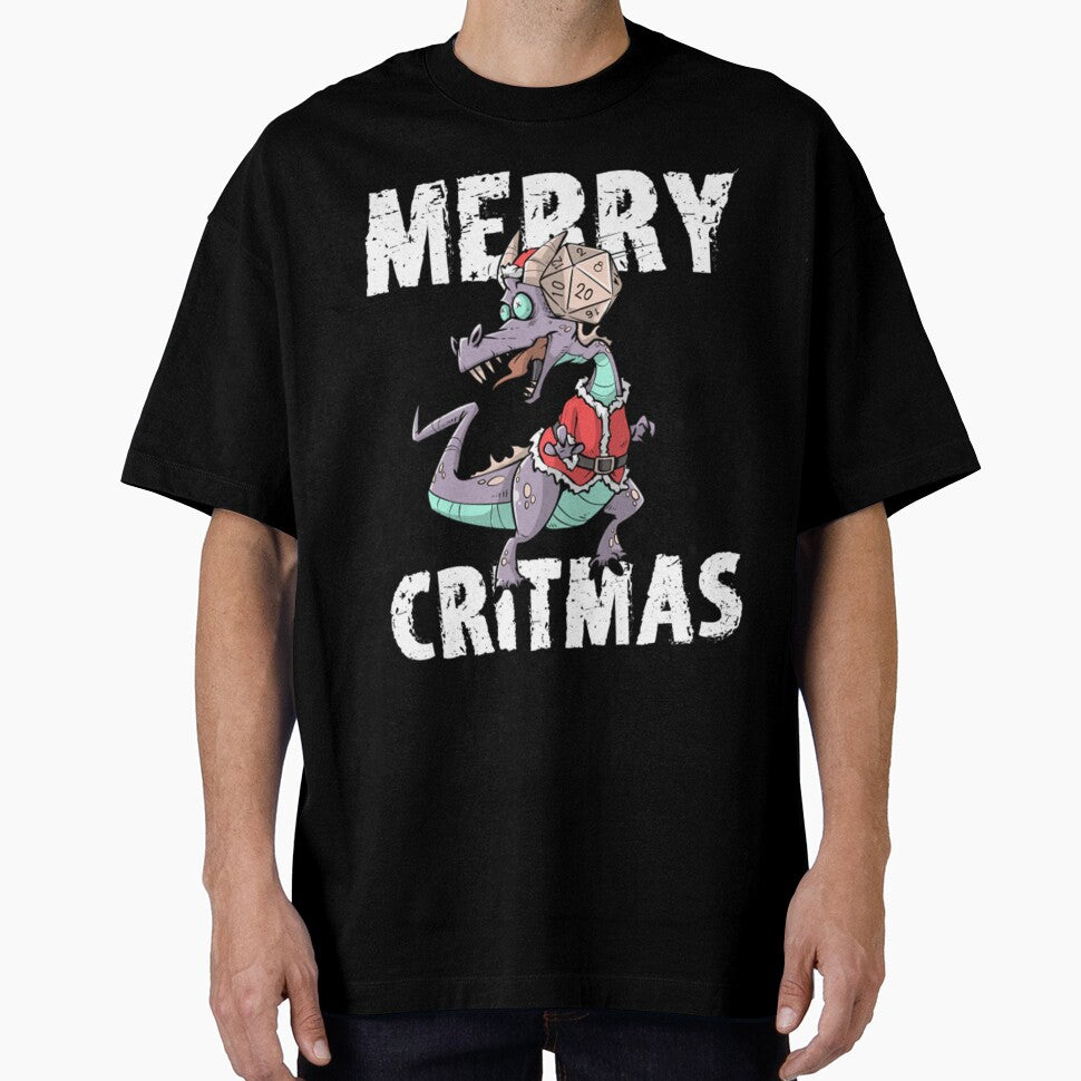 Critical Hit D20 Dice RPG Meme PnP Dragon Merry Critmas by DanielEmberson T-Shirts, Hoodie, Sweatshirt (Image 1)