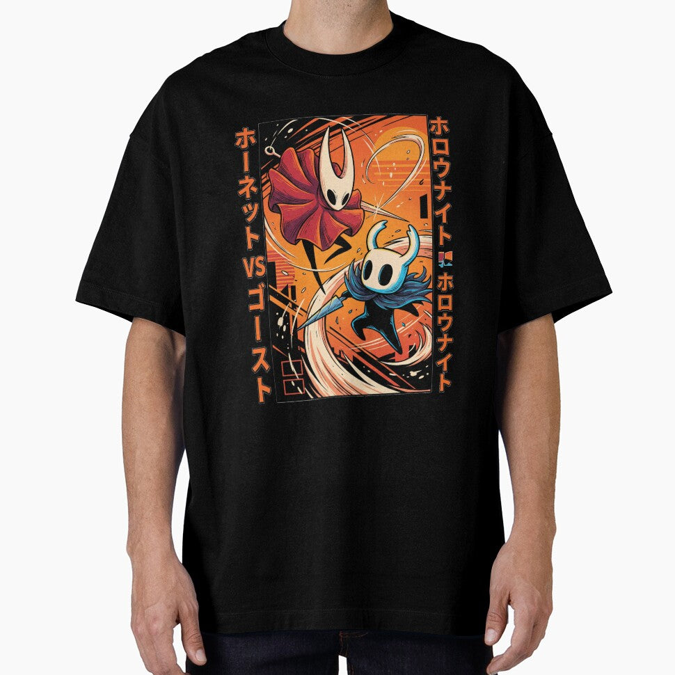 Hollow Knight Ghost vs Hornet 80s Retro T-Shirt | Neon Synthwave Little Knight Hoodie | Vaporwave Grid Gaming... (Image 1)