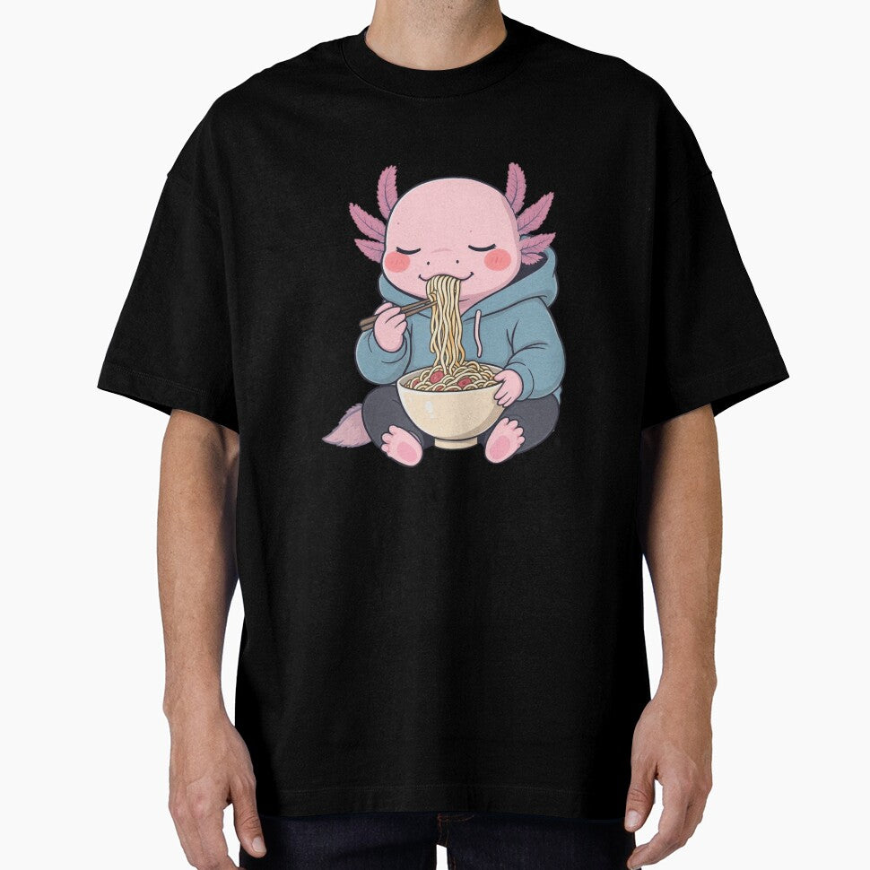 Lo-Fi Axolotl Eating Noodles – Calm Chill Aesthetic Illustration by ColorSplash123 T-Shirts, Hoodie, Sweatshirt (Image 1)