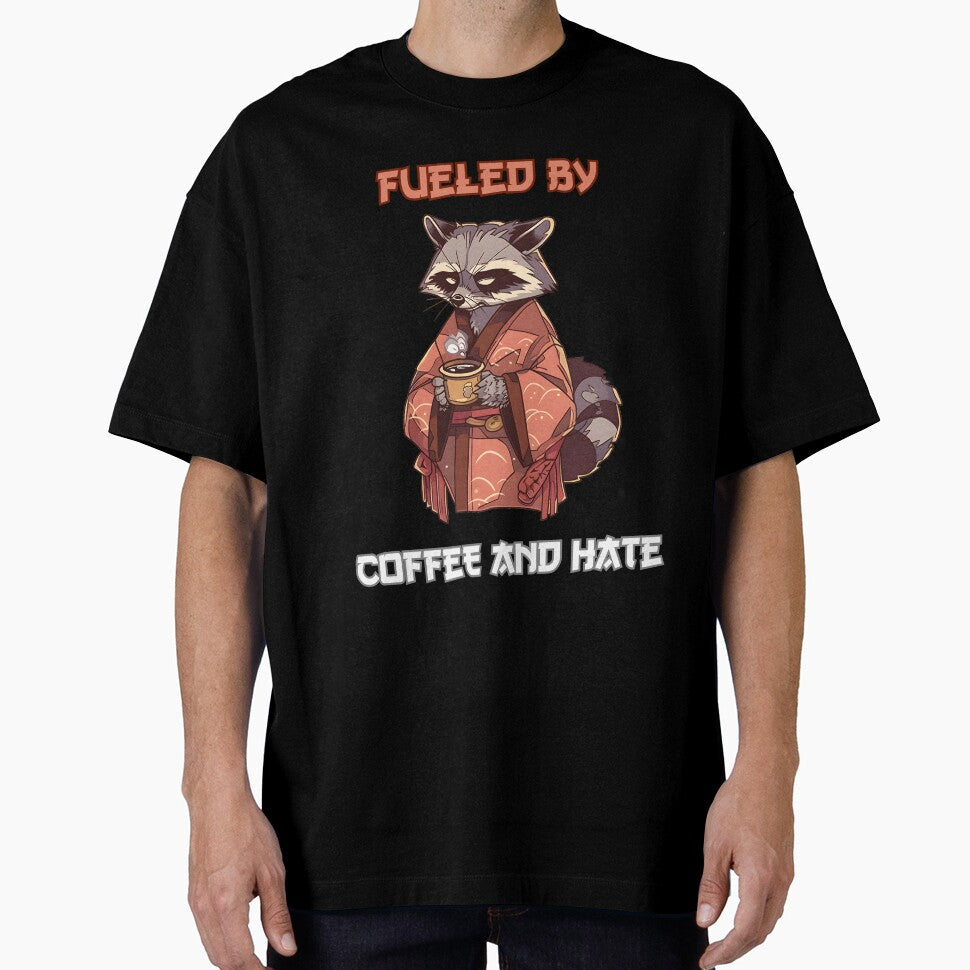 Fueled by Coffee and Hate Anime Raccoon by DarkwoodLab T-Shirts, Hoodie, Sweatshirt | BlankRebels.com (Image 1)