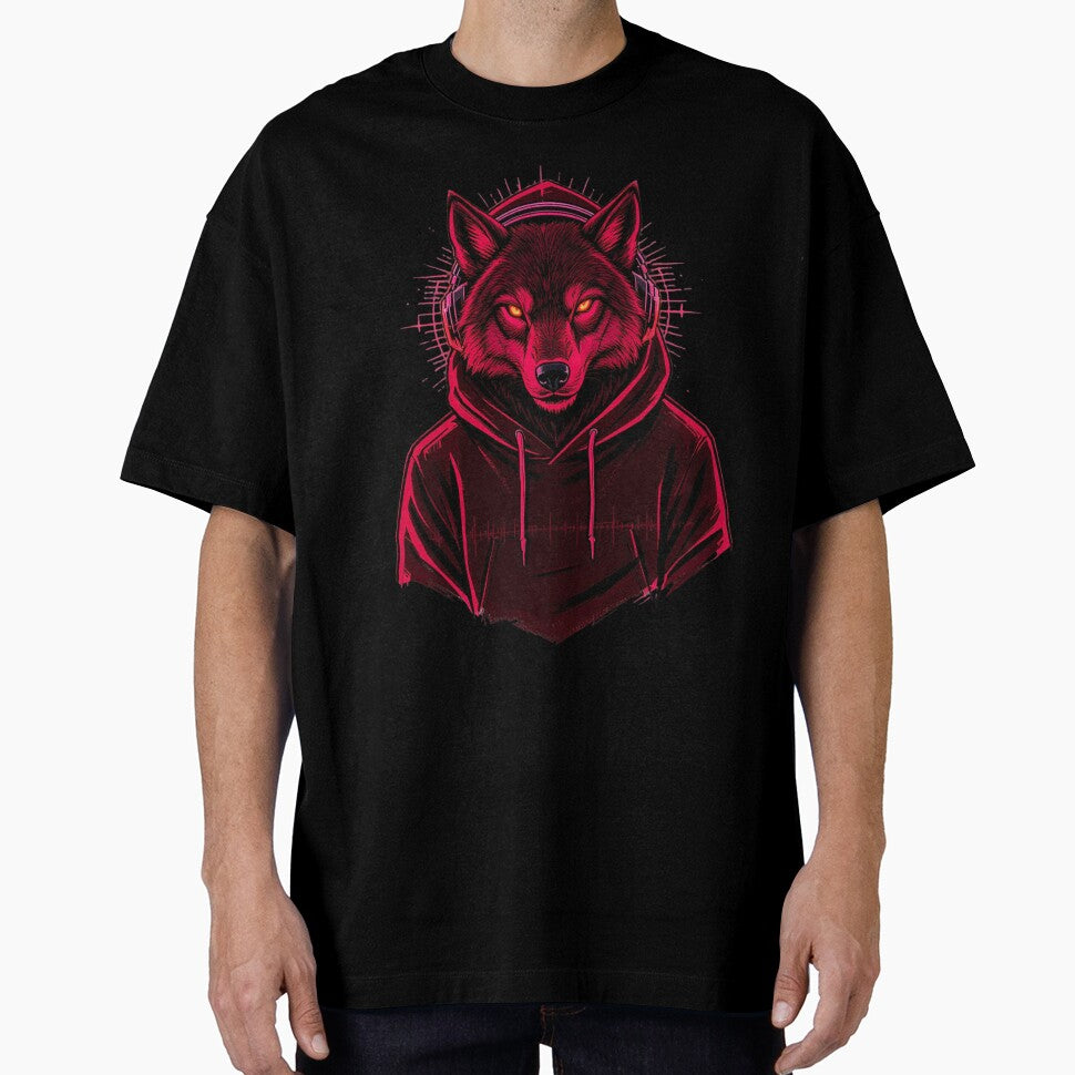Red Pulse Wolf | Cool Headphone Wolf Streetwear Vector Art by ColorSplash123 T-Shirts, Hoodie, Sweatshirt (Image 1)