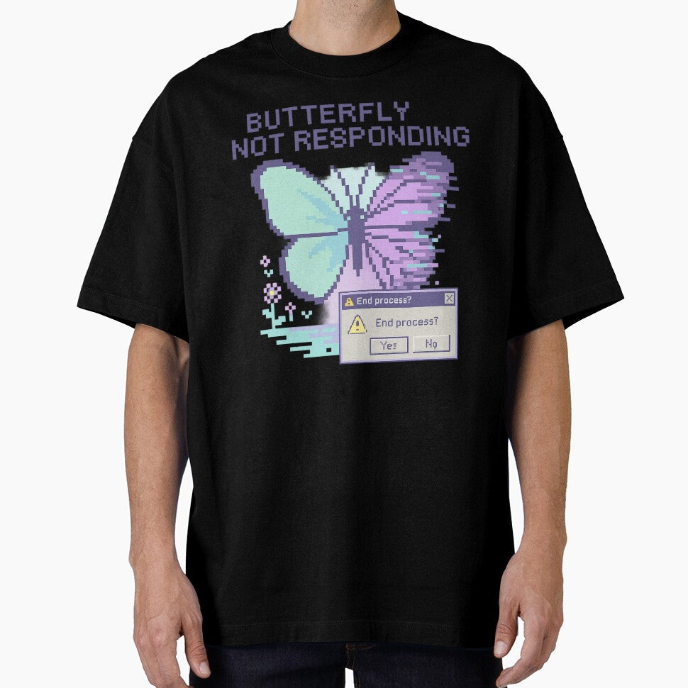Butterfly Not Responding | Glitched Pastel Y2K Tee by Laugh & Rewind