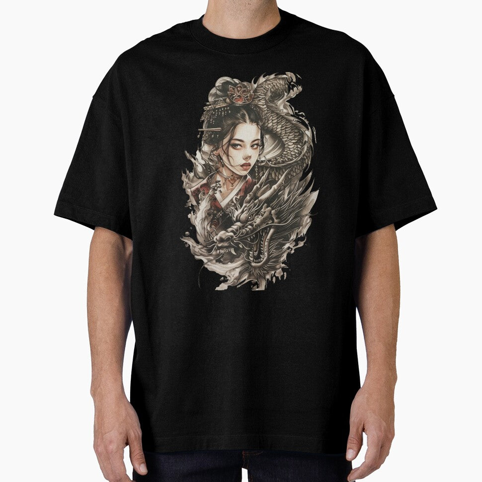 Japanese Woman And Dragon. by Lucy Goosy Art T-Shirts, Hoodie, Sweatshirt | BlankRebels.com (Image 1)