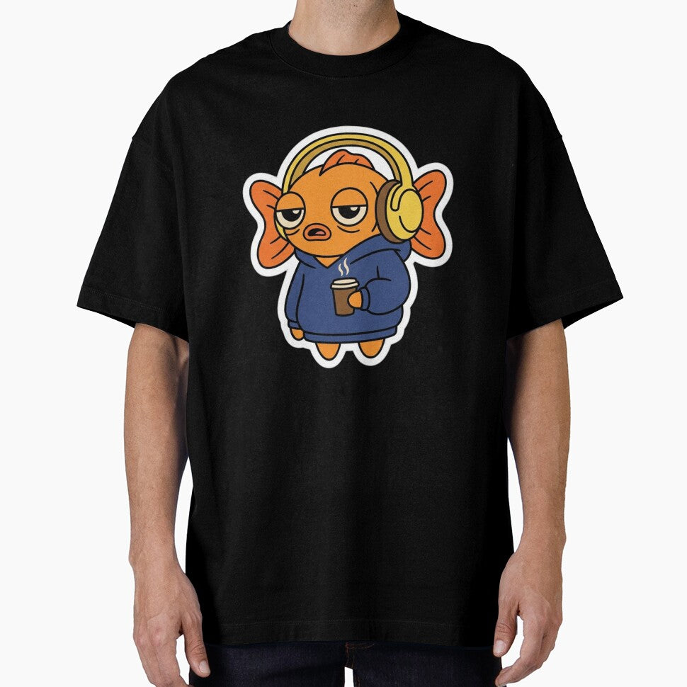Sleepy Goldfish with Coffee – Funny Tired Hoodie Cartoon by ColorSplash123 T-Shirts, Sweatshirt | BlankRebels.com (Image 1)
