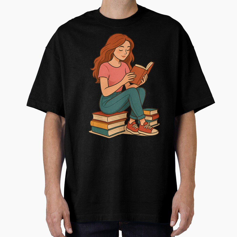 Girl Reading Books  Cozy Bibliophile Art by AnttiJaakkola T-Shirts, Hoodie, Sweatshirt | BlankRebels.com (Image 1)