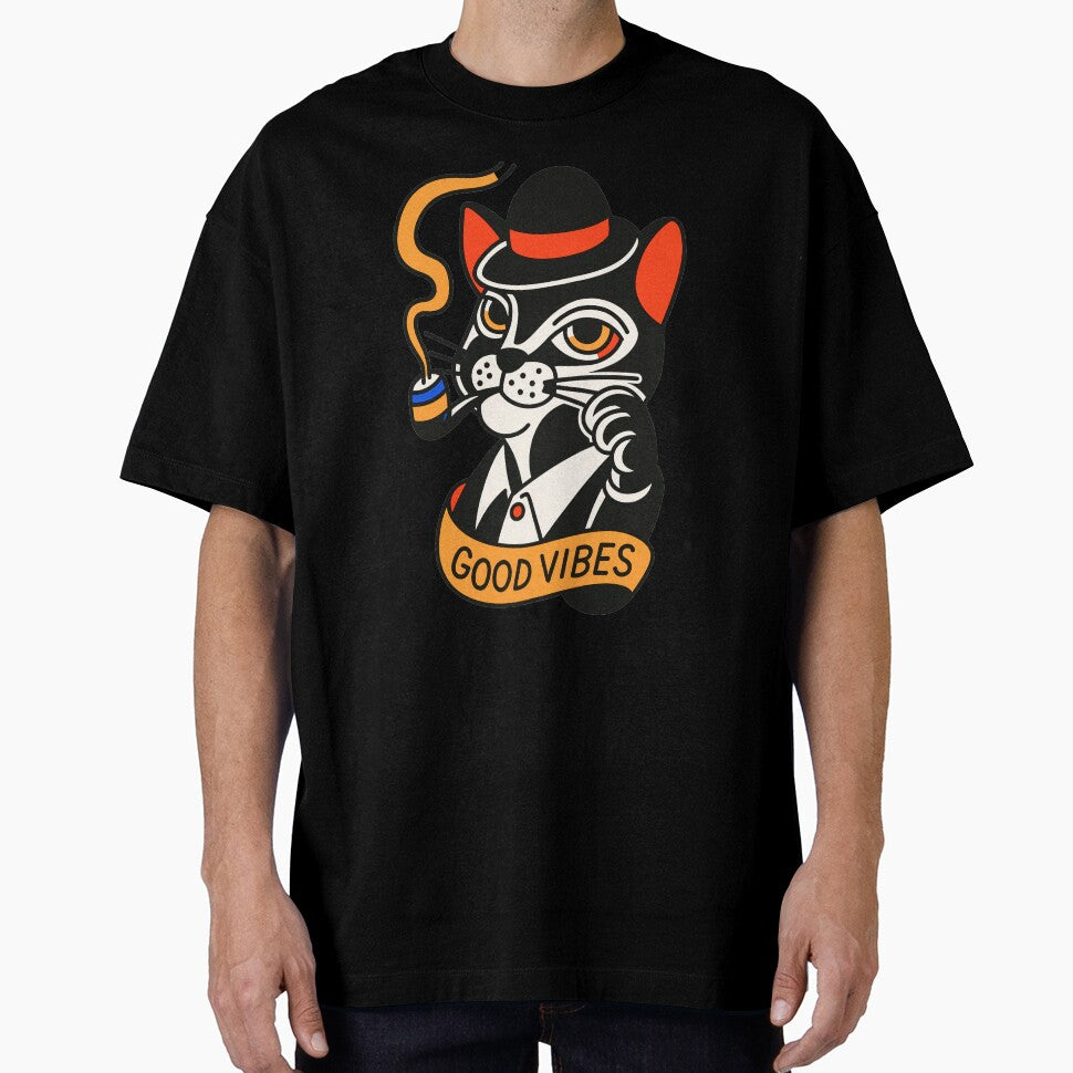 Good Vibes Hoodie Cat Graphic For Cat Lovers by Skuzzle