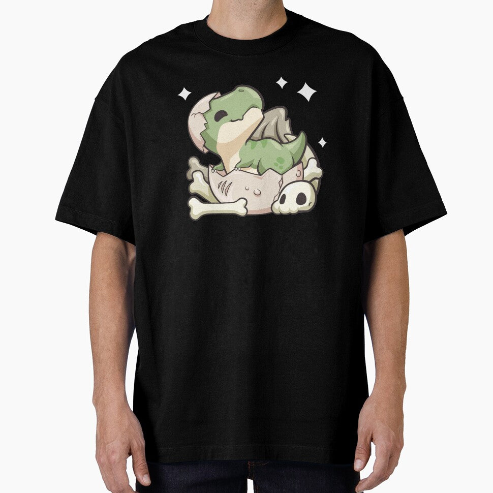 Cute kawaii dinosaur is sitting in an egg and smiling by IKKawaii