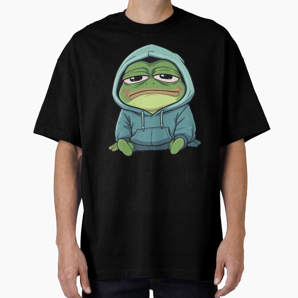 Deadpan Kawaii Frog in Hoodie | Funny Gen Z No-Energy Frog by ColorSplash123 T-Shirts, Sweatshirt | BlankRebels.com (Image 1)