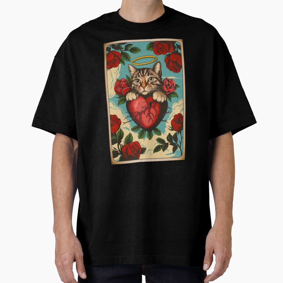 Vintage Cat, Heart and Roses. by Angry Swan Designs T-Shirts, Hoodie, Sweatshirt | BlankRebels.com (Image 1)