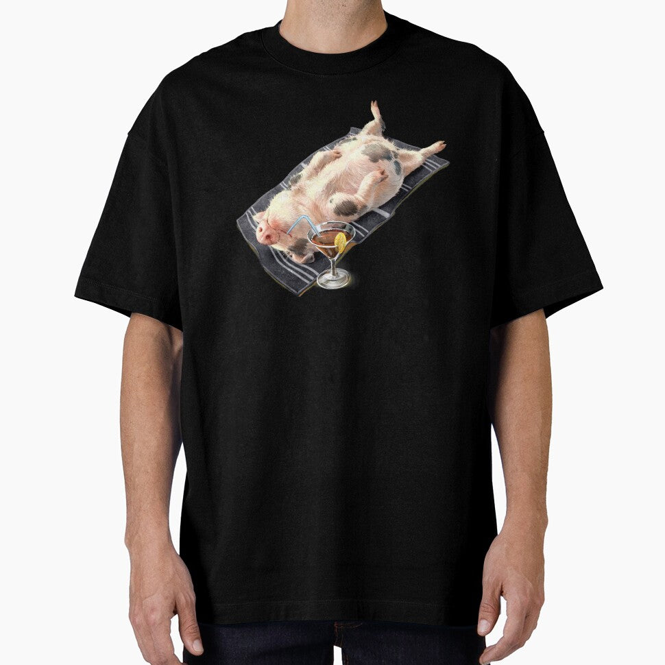 Lazy Pig - black towel by MerchActually