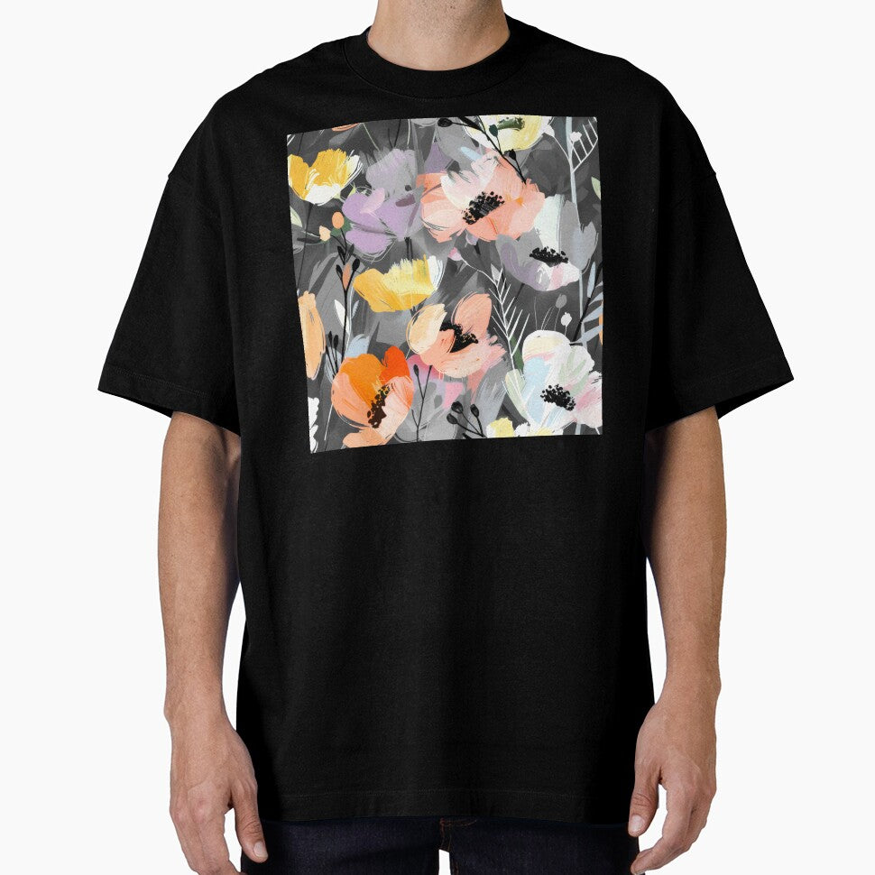 Soft Peach And Yellow Abstract Floral On Gray by DEC02 T-Shirts, Hoodie, Sweatshirt | BlankRebels.com (Image 1)