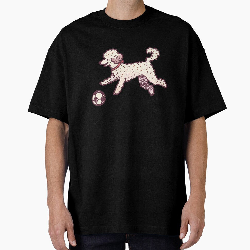 Soccer Football Poodle, playful retro stipple illustration by Magnificent Lizard