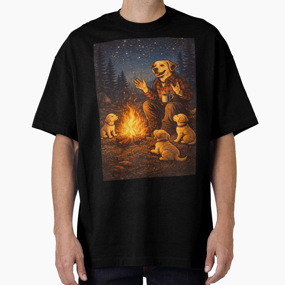 Camping Labrador Dad Storytelling – Campfire Night Scene by PawPrintCustom T-Shirts, Hoodie, Sweatshirt (Image 1)