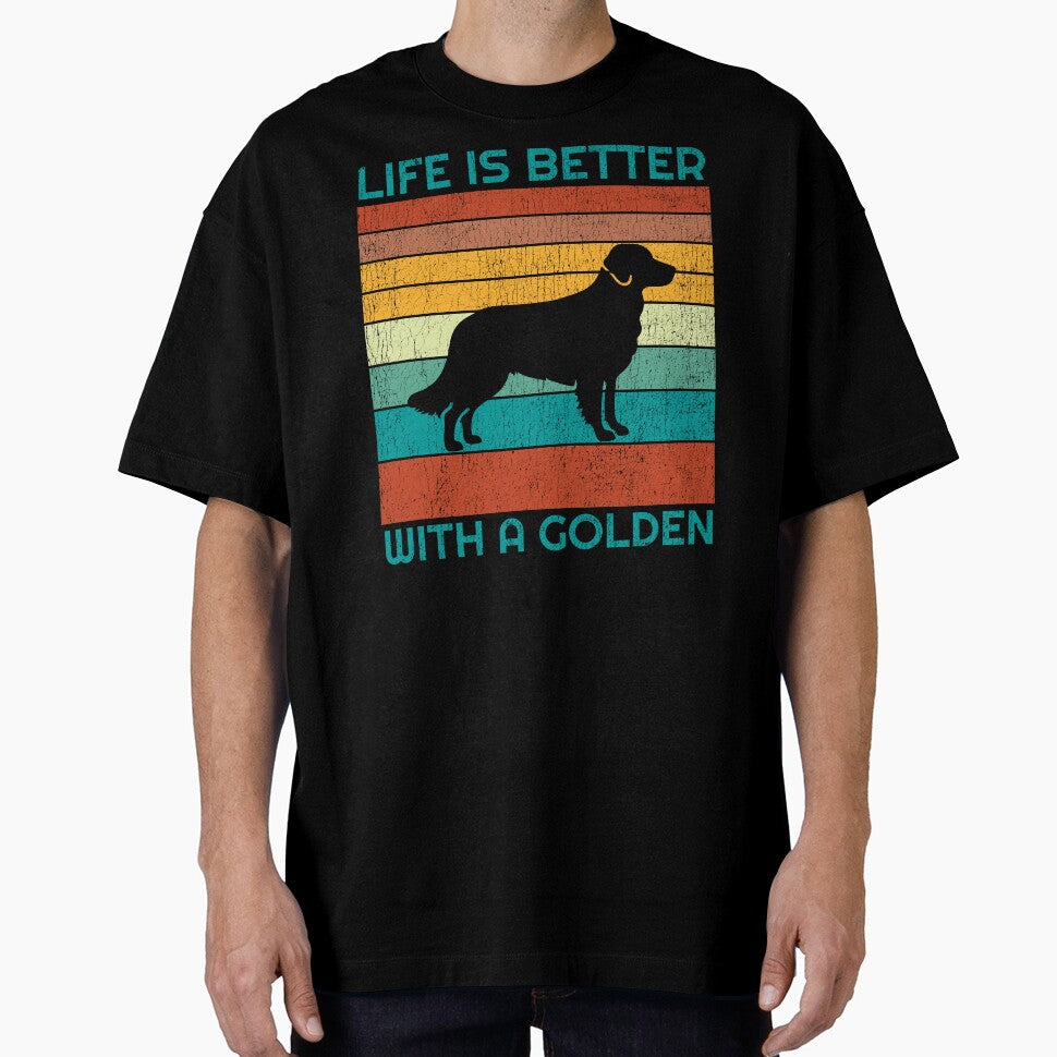 Life is better with a Golden - Golden Retriever Lover - Vintage Silhouette Design by brindled T-Shirts, Hoodie,... (Image 1)