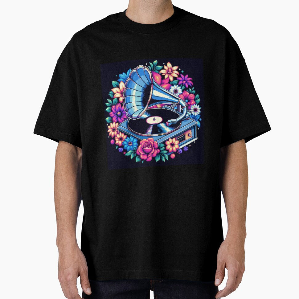 Gramophone Pixel Art Flowers Music T-Shirts, Hoodie, Sweatshirt