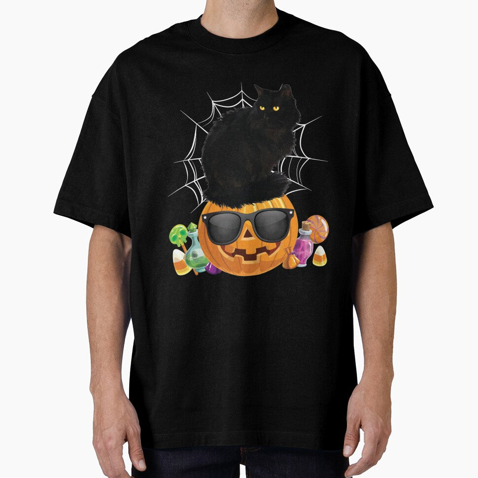 Black Cat Halloween Pumpkin Jack O Lantern Sweat by LaThresRice T-Shirts, Hoodie, Sweatshirt | BlankRebels.com (Image 1)