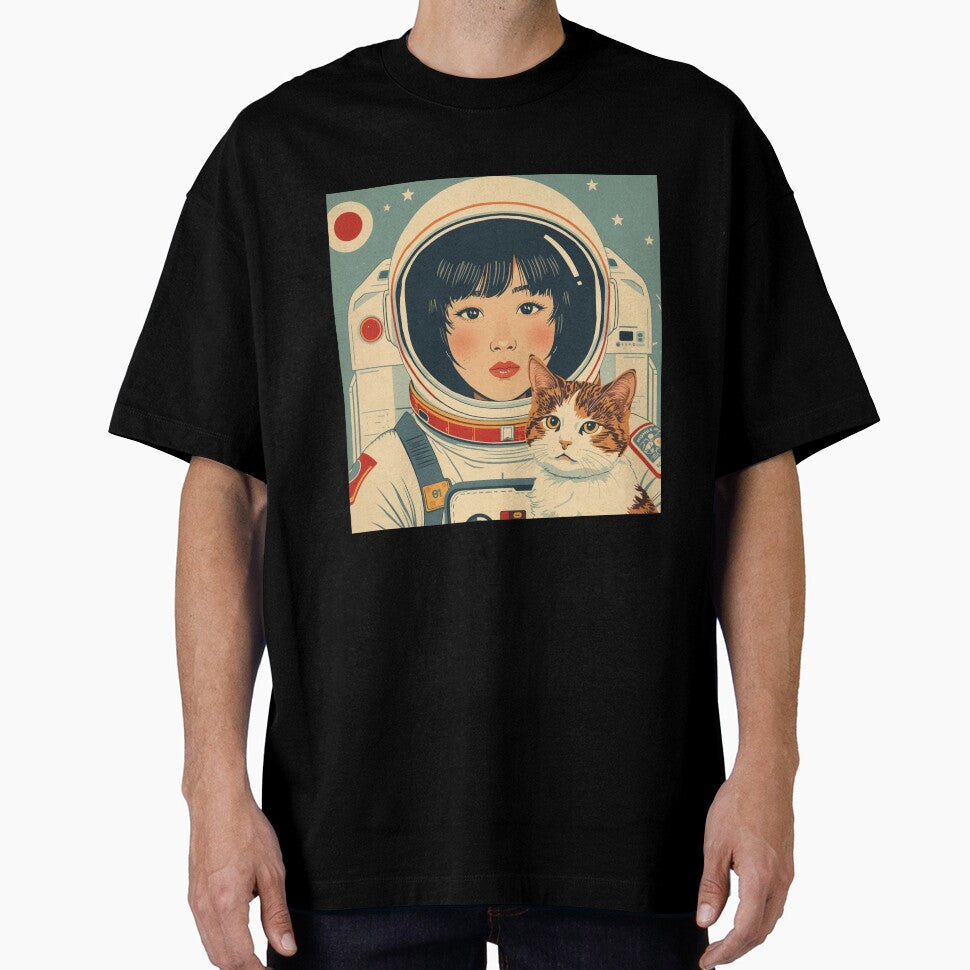 Vintage Astronaut Girl with Cute Cat Japan by Vintage City T-Shirts, Hoodie, Sweatshirt | BlankRebels.com (Image 1)
