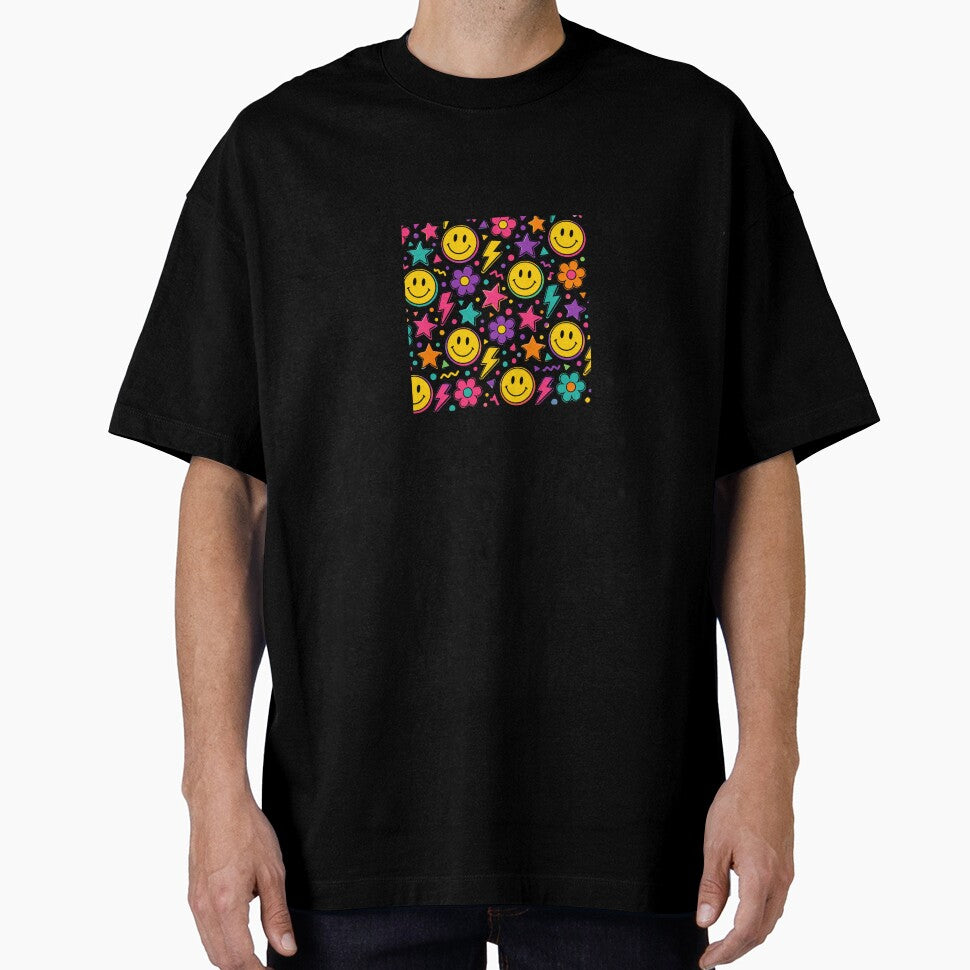 Retro Smiley face pattern | Colourful 90s Tee by TheGiggleGrid