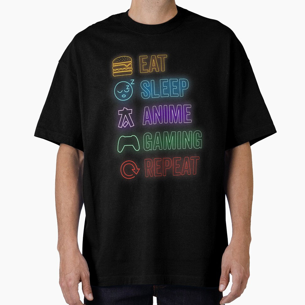 Eat Sleep Anime Gaming Repeat Neon Icons by judycuevas1 T-Shirts, Hoodie, Sweatshirt | BlankRebels.com (Image 1)