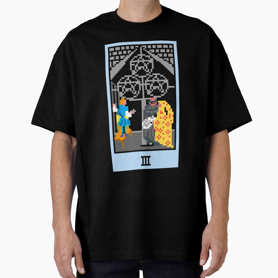 Wait, is this pixel art tarot? Yellow - Minor Arcana 'Three of Pentacles' (Design for T-shirt, stickers and... (Image 1)
