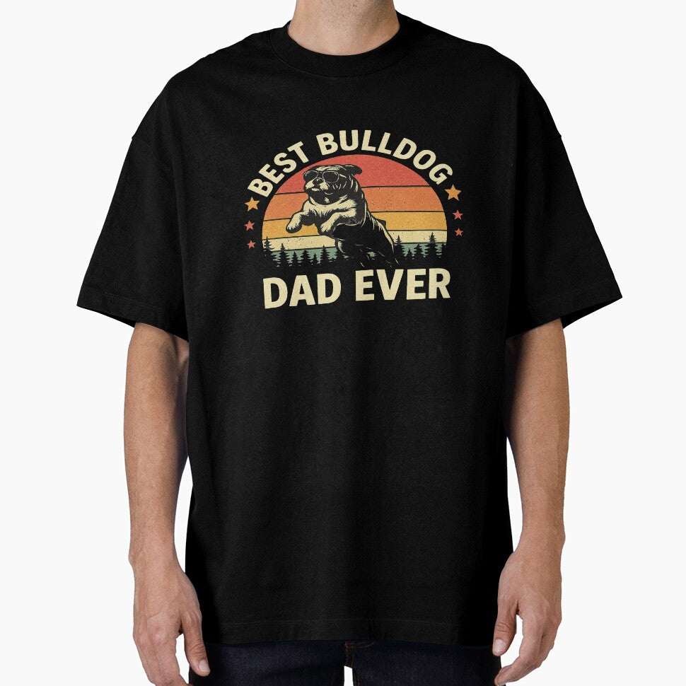 Best Bulldog Dad Ever Vintage Sunset Dog Design by MiracleBarto T-Shirts, Hoodie, Sweatshirt | BlankRebels.com (Image 1)