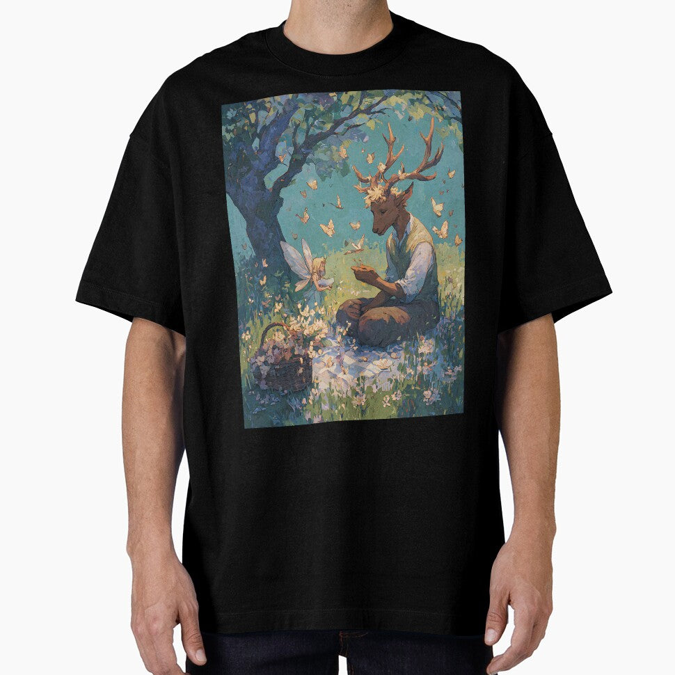 Cottagecore Art: Deer's Meadow Picnic by bapupa T-Shirts, Hoodie, Sweatshirt | BlankRebels.com (Image 1)