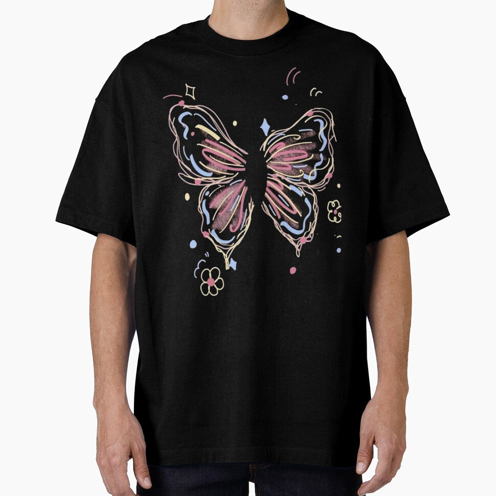 Colorful Butterfly Line Art Aesthetic Design by FloraMyst T-Shirts, Hoodie, Sweatshirt | BlankRebels.com (Image 1)