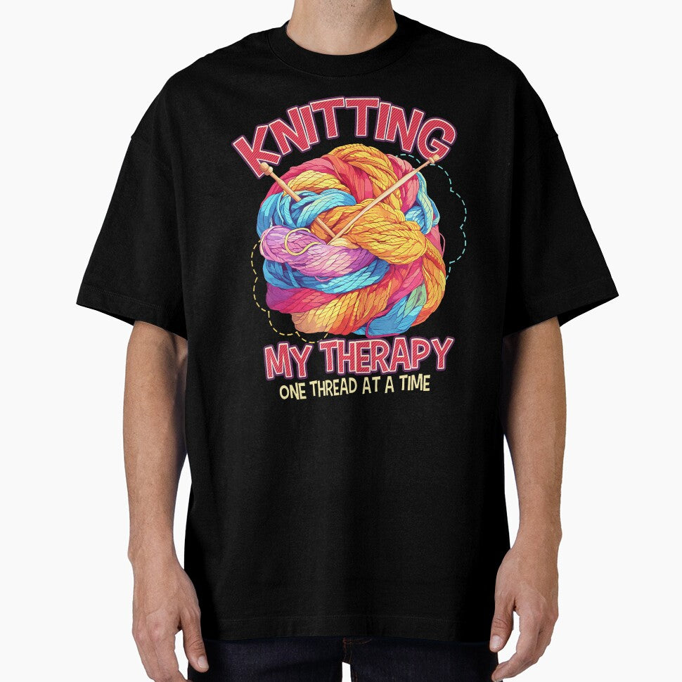 Knitting My Therapy One Thread At A Time Funny Knitter by MicheleDanita T-Shirts, Hoodie, Sweatshirt (Image 1)