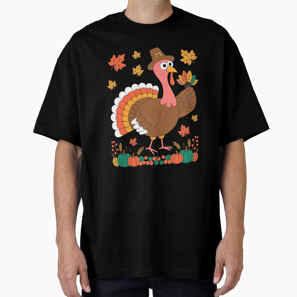 Thanksgiving Flamingo As Turkey Holding Fall Leaves Pumpkin by VerseFarm T-Shirts, Hoodie, Sweatshirt (Image 1)