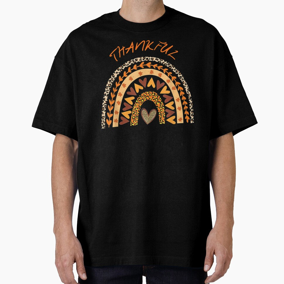 Thanksgiving Thankful Greatful And Blessed Rainbow Leopard | Thanksgiving Sayings by ghazalish T-Shirts,... (Image 1)