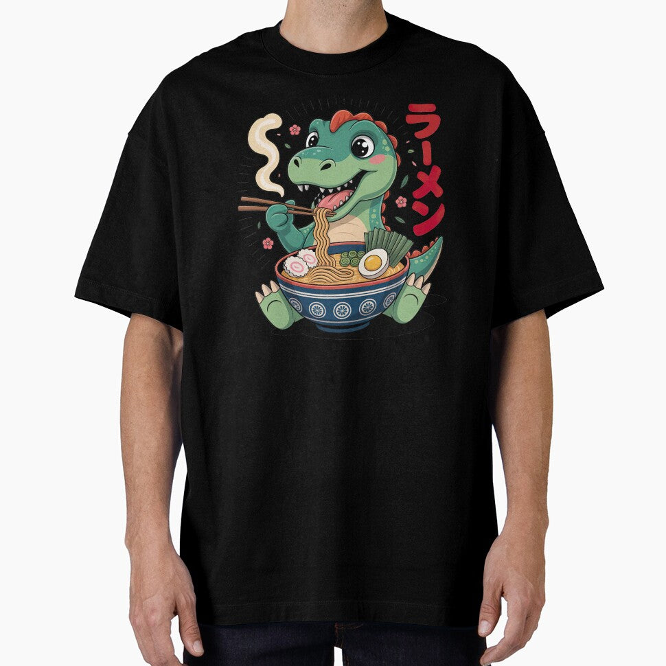 Cartoon Dinosaur, Cartoon Dinosaur Eating Ramen by graphic-genie