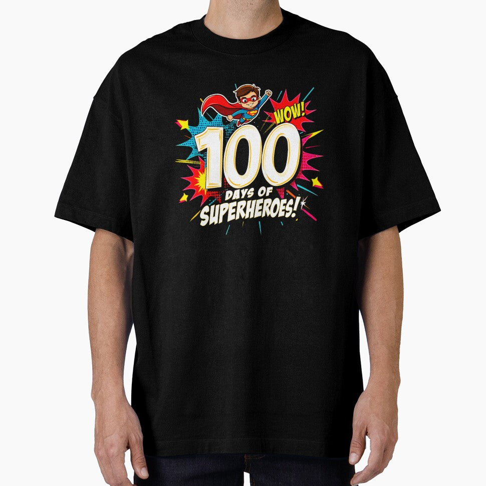 100 Days of Superheroes Fun Comic Style Design by Vago T-Shirts, Hoodie, Sweatshirt | BlankRebels.com (Image 1)
