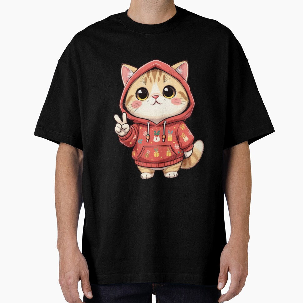 Cute Big-Head Cat – Cool Christmas Hoodie | Funny Chibi Cat Design by ColorSplash123 T-Shirts, Sweatshirt (Image 1)