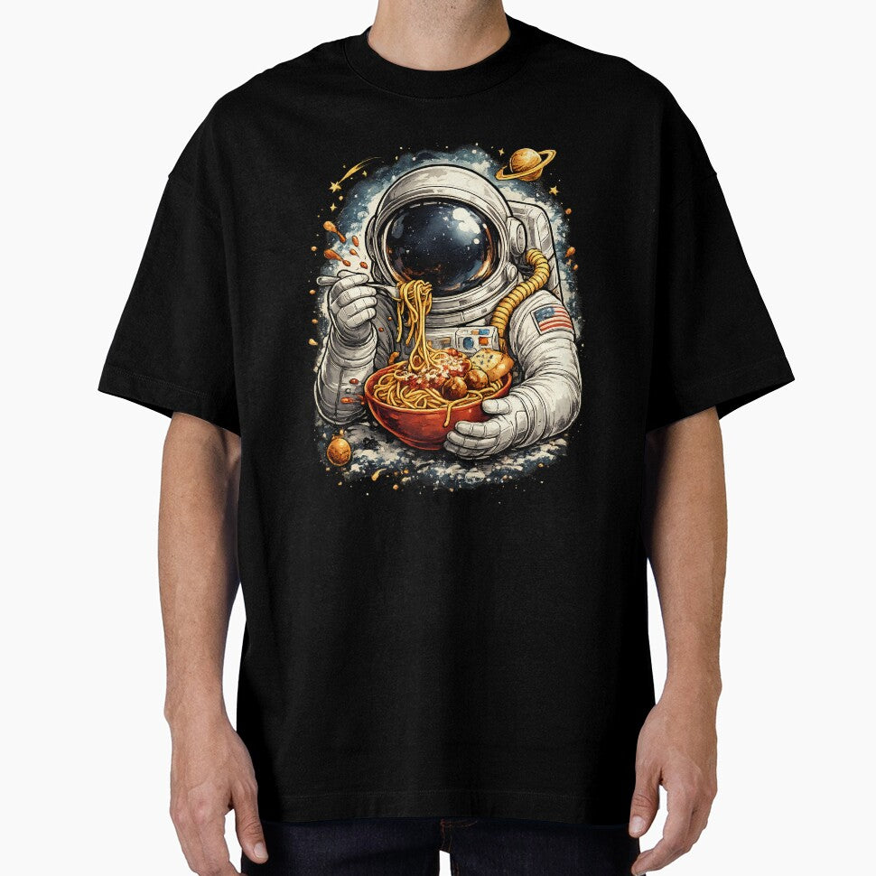 Space man, astronaut eating spaghetti in space, parody, italian food by Collagedream T-Shirts, Hoodie, Sweatshirt (Image 1)