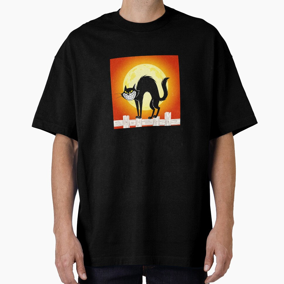 Vintage Black Cat Halloween Design | Retro Cartoon Cat PNG with Full Moon by j-2k T-Shirts, Hoodie, Sweatshirt (Image 1)