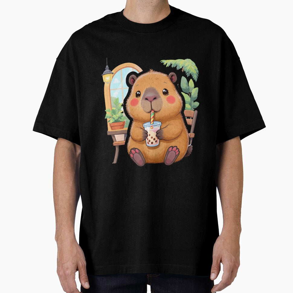 Capybara Bubble Tea Bliss: Cute Capy Sipping Boba Milk Tea by HappySproutArt T-Shirts, Hoodie, Sweatshirt (Image 1)