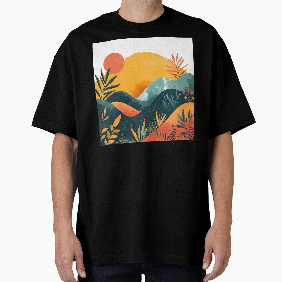 Boho Abstract Landscape: Mountain Sunrise Modern Contemporary Art by DEC02 T-Shirts, Hoodie, Sweatshirt (Image 1)