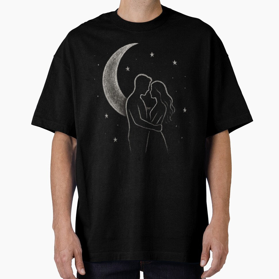 Romantic Couple Chalk Sketch – Moon & Stars Love Illustration by KDesignCrafts T-Shirts, Hoodie, Sweatshirt (Image 1)
